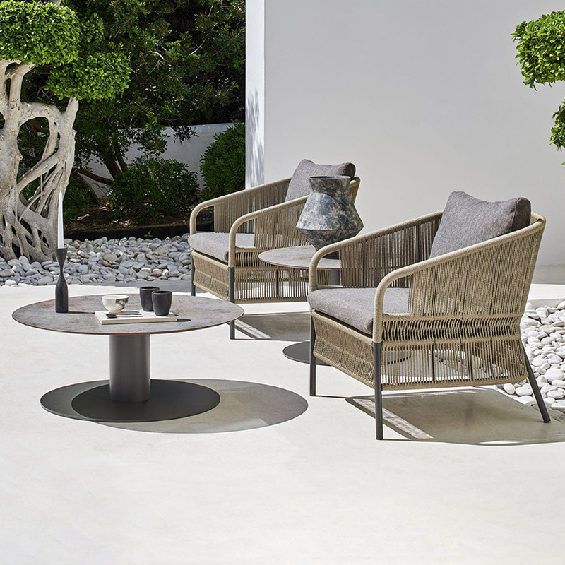 Conjunto de sofás de ratán para exteriores, muebles de jardín resistentes al agua y al sol, muebles de ocio para terraza, sofá y silla de cuerda de cáñamo tejida. image 5