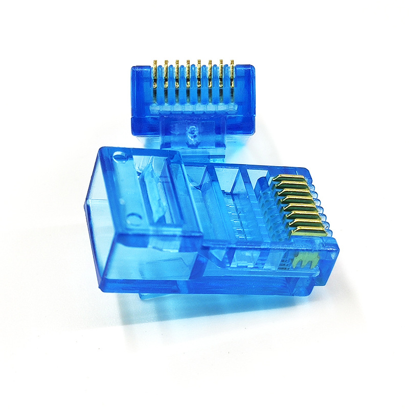 Accesorios de computadora al por mayor cabeza de cristal de color de cinco categorías chapada en oro cabeza de cristal de ocho núcleos conexión de cable de red RJ45 cabeza de cristal