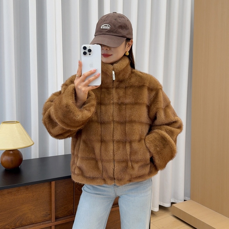 New Imported Purple Label Velvet Mink Fur Coat for Women, Full Imitation Mink, Young Style, Horizontal Striped Mink Fur Coat