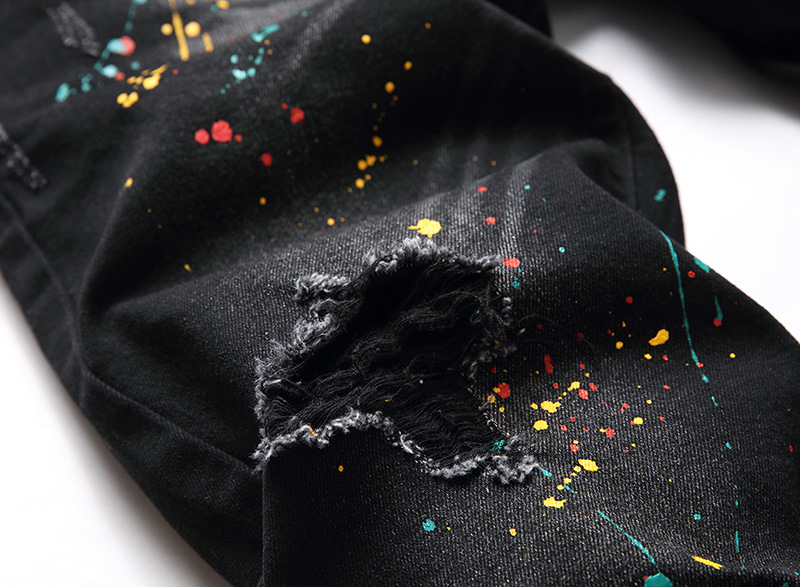 Jeans da uomo, nuovi pantaloni elasticizzati neri da uomo, jeans strappati slim fit da uomo, pantaloni personalizzati_voghion.com