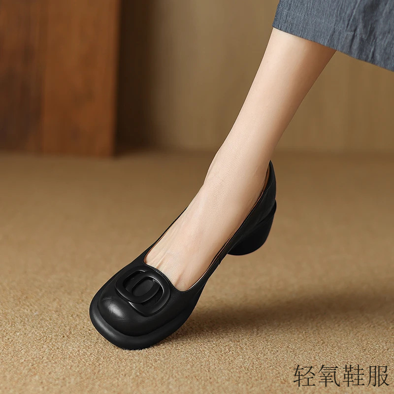 2025新款5M百搭时尚软底复古粗跟圆头舒适浅口玛丽珍单鞋女|undefined