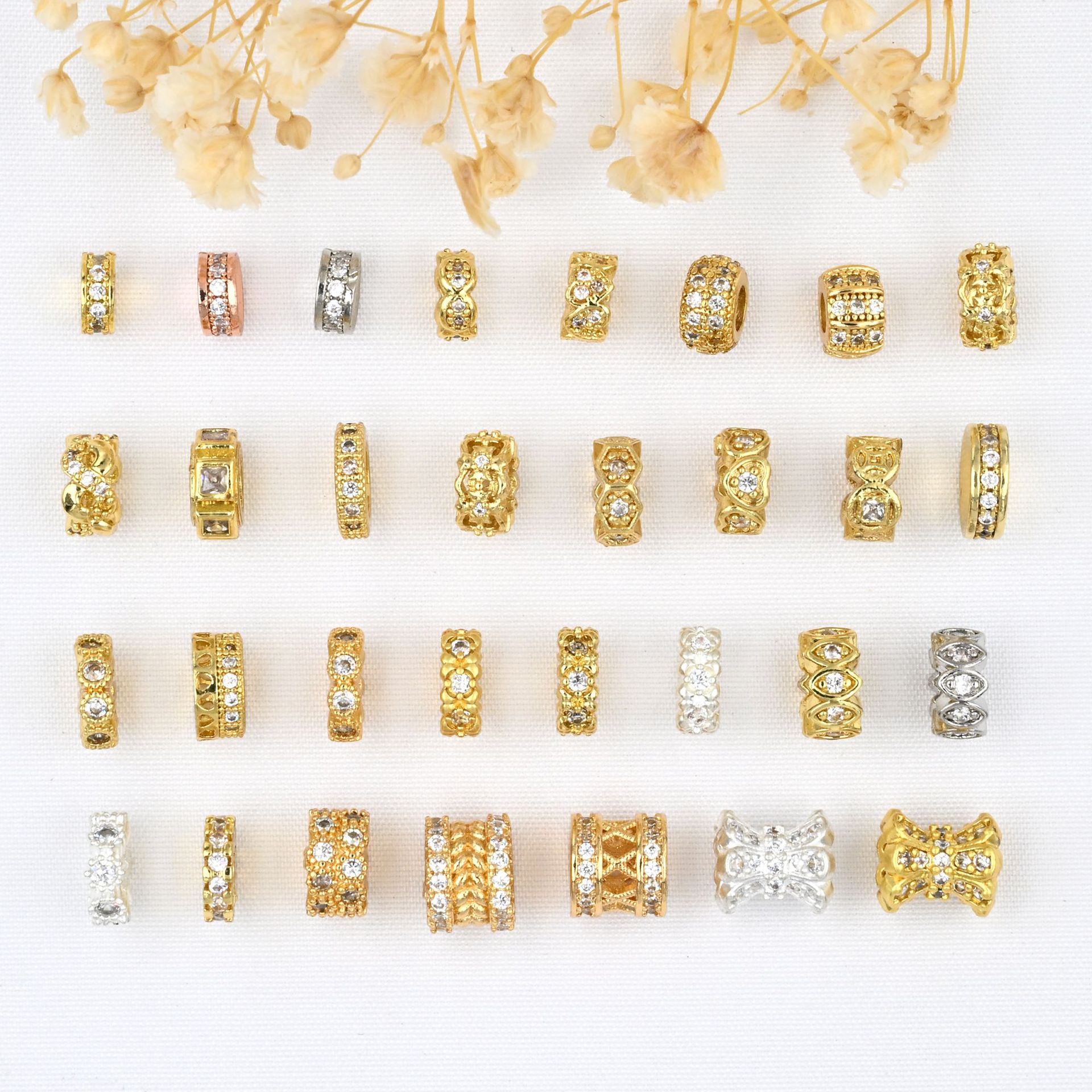 18k golden micro inlaid zircon spacer beads small waist perforated barrel beads diy crystal bracelet necklace ornament accessories