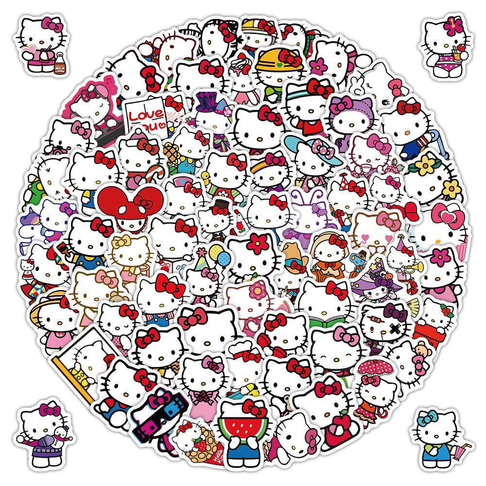 Набор стикеров Hello Kitty, 100 шт., мультяшные наклейки для телефона и ногтей, 15×15 см, 0,025 кг