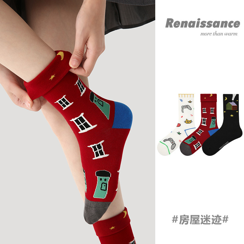 Renaissance Socks Women's Ins Trendy Autumn and Winter 2025 New Combed Cotton House Fans Boneless Mid-Tube Women's Socks Renaissance Socks Women's Ins Trendy Autumn and Winter 2025 New Combed Cotton House Fans Boneless Mid-Tube Women's Socks