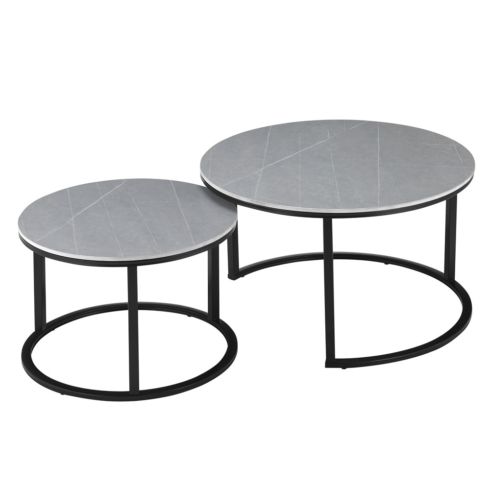 Mesa de té de plástico de MDF de lujo ligero de alto nivel de tamaño redondo mesa de café de vidrio templado mesa de café