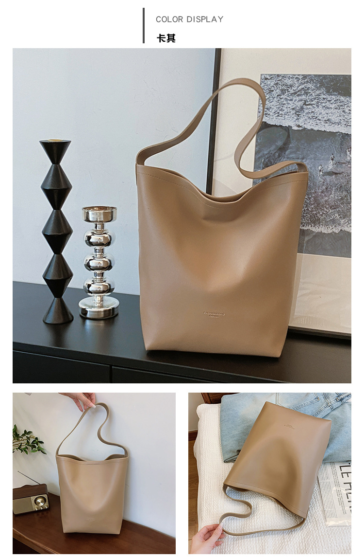 Solid color Tote bag 2024 new style, high-end, large-capacity single-shoulder versatile, niche women's bag, casual and simple bucket bag undefined
