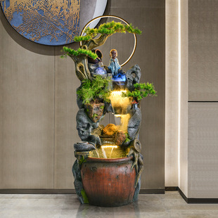 Chinese little monk Zen Yi, fake mountain flowing fountain circulating water ornaments indoor landscape landscaping and recruiting wealth, gifts for gifts