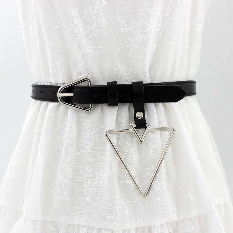 Casual Round Pu Leather Alloy Metal Button Belt display picture 6