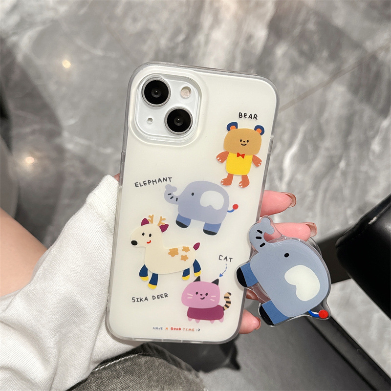 Ins animalitos de dibujos animados para iPhone15promax Apple 14 funda para teléfono móvil 13 soporte femenino 14Pro doble capa