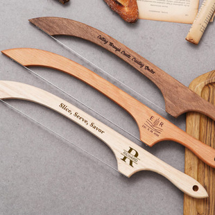 New Wooden Bread Knife Kitchen Bow Handle Bread Knife Stainless Steel Serrated Bread Cutting Tools Bread Saw