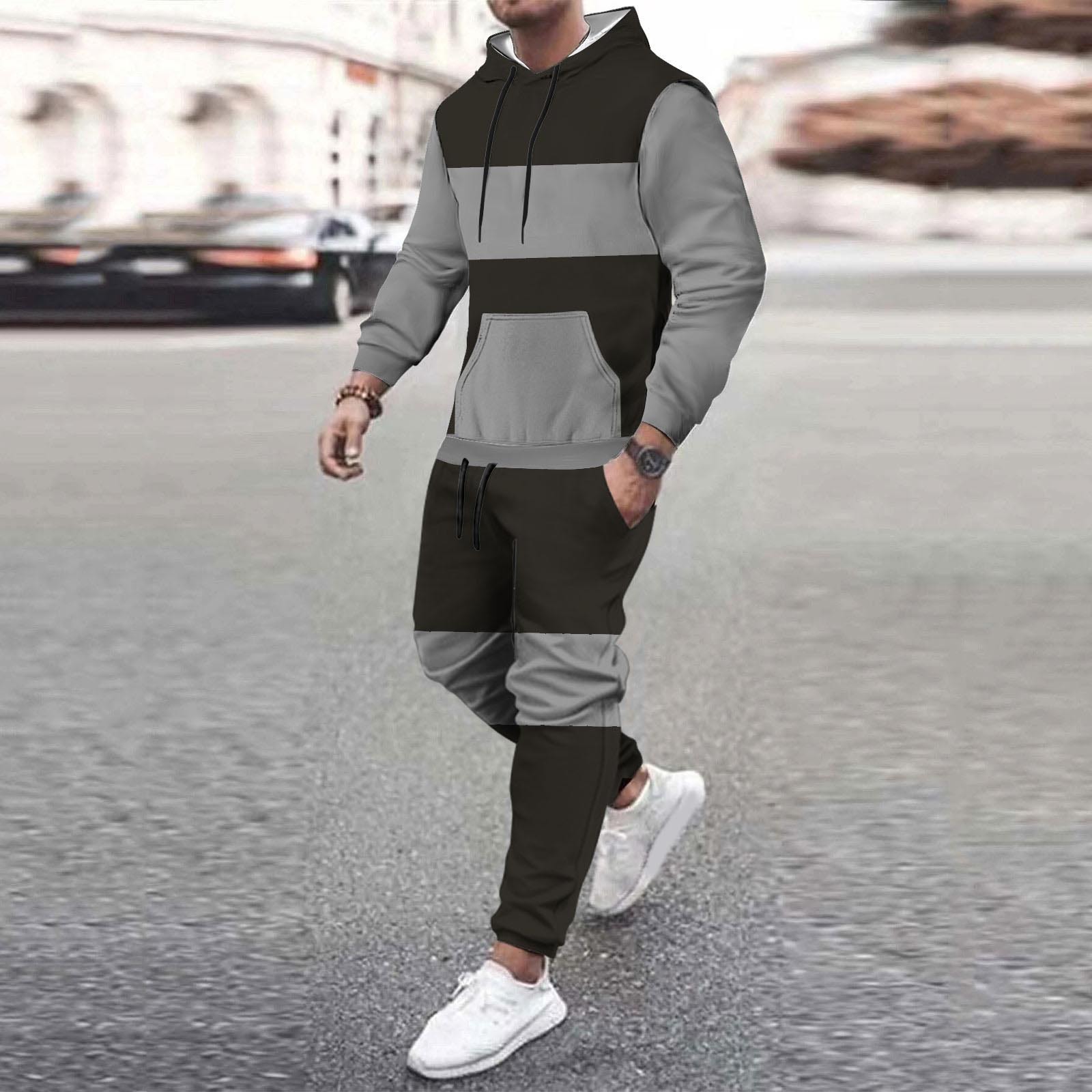 Traje deportivo básico simple de todo fósforo, pantalones de suéter con capucha sueltos y cómodos de otoño para hombres, MC11-ML1