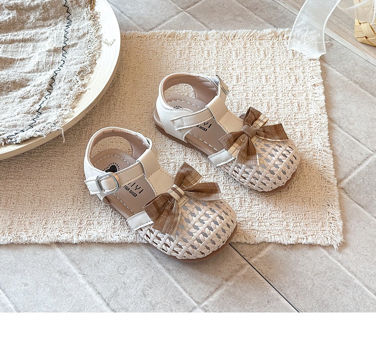 Korean Style Bow Tie Baby Sandals Closed Toe Soft Soled Toddler_voghion.com