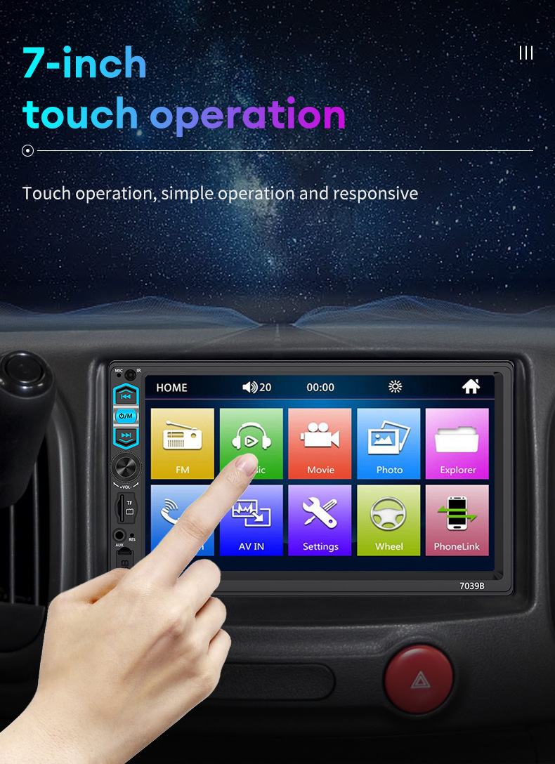 7inch Mp5 Player Car Display Screen Portable Fm Reversing Rear View Bluetooth Connection Hd 1080