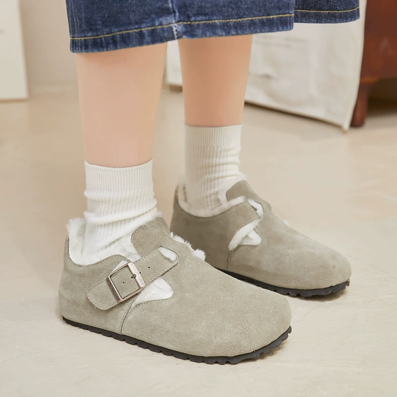 2025 новый интернет-знаменитость супер жаркие обувь Birkenstock с толстой подошвой и Velvet Toe, осень-зима, хлопковые тапочки для женщин