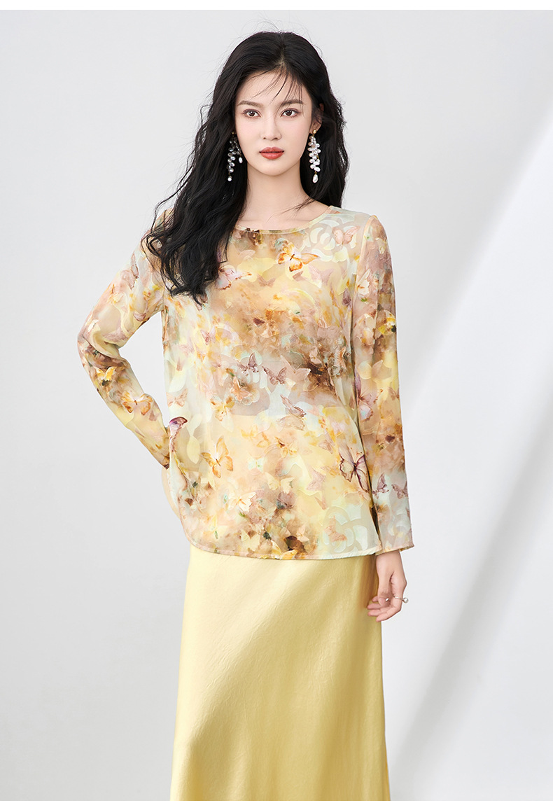 Áo sơ mi cổ tròn phong cách Tân Trung Hoa, chất liệu voan cắt hoa thanh lịch, tay ngắn mùa hè — Hoa bướm màu hồng chi tiết 17