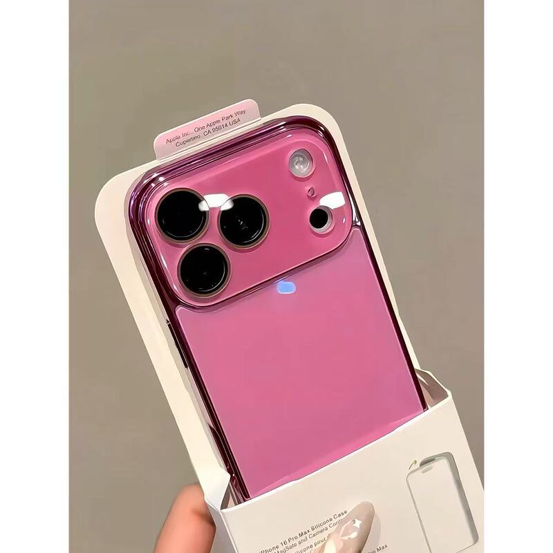 Hot Girl Rose Pink Glass Case Suitable for Iphone17Promax Apple 16 Mobile Phone Case 15 New Style 14 All-Inclusive Female