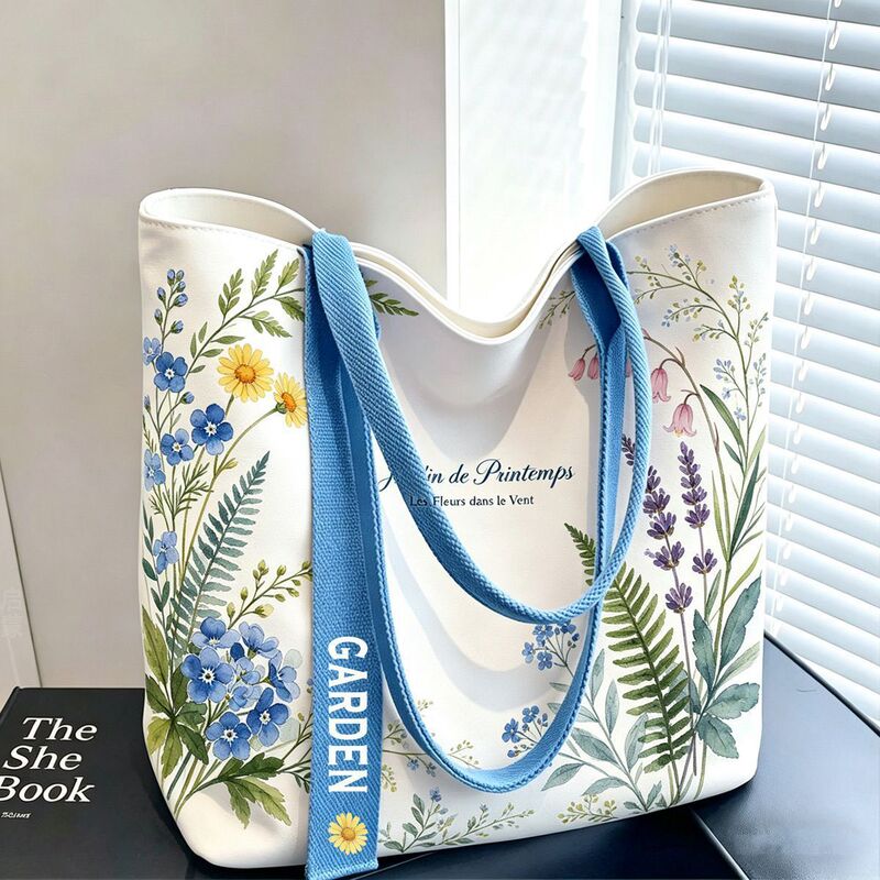 Spring Garden Sweet Tote Bag, Stylish Cartoon Bag for Women, Versatile Canvas Bag with Open Top for Commuting Spring Garden Sweet Tote Bag, Stylish Cartoon Bag for Women, Versatile Canvas Bag with Open Top for Commuting