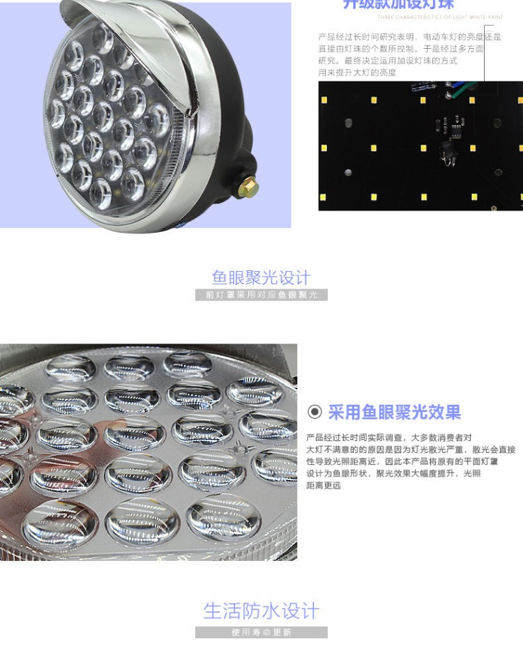 Super bright LED headlight assembly for electric tricycles, motorcycle headlight, 48v60v universal front headlight