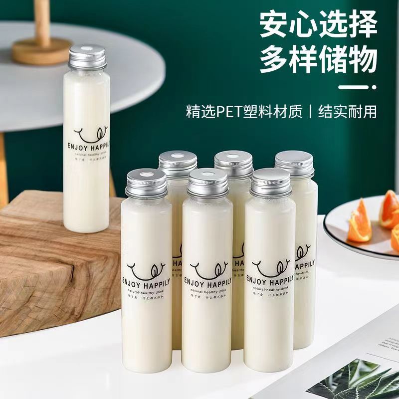 Celebridad en línea PET plástico jugo bebida botella desechable leche té botella comercial para llevar 350ml botella de plástico transparente al por mayor