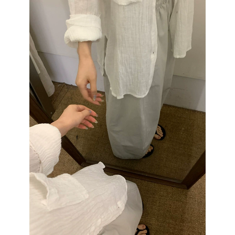Summer cardigan, shirt with a round collar, cotton and linen