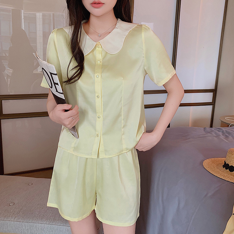 Little Red Book recommend Chanel style doll collar short sleeve shorts ice silk pajamas women's suit silk home wear new
