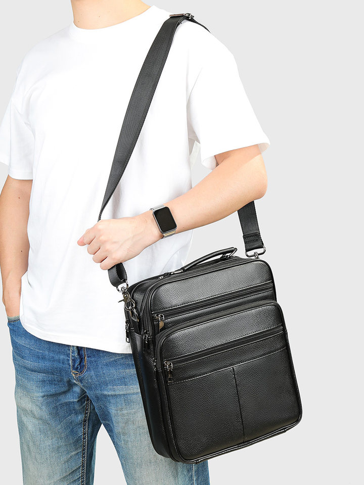 Túi đeo chéo nam da bò thật lớp đầu cao cấp, túi mềm xách tay dung tích lớn, đựng vừa iPad 13 inch — Màu cà phê (Kiểu nhỏ), Màu nâu (Kiểu nhỏ), Màu đen (Kiểu nhỏ), Cà phê (loại lớn)