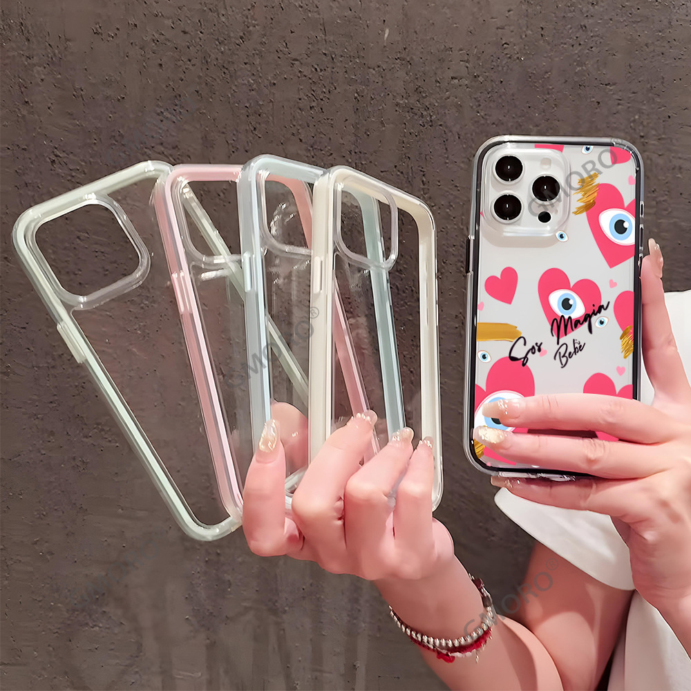 抽象艺术透明14promax大孔手机壳大眼爱心15pro手机保护套16e小众