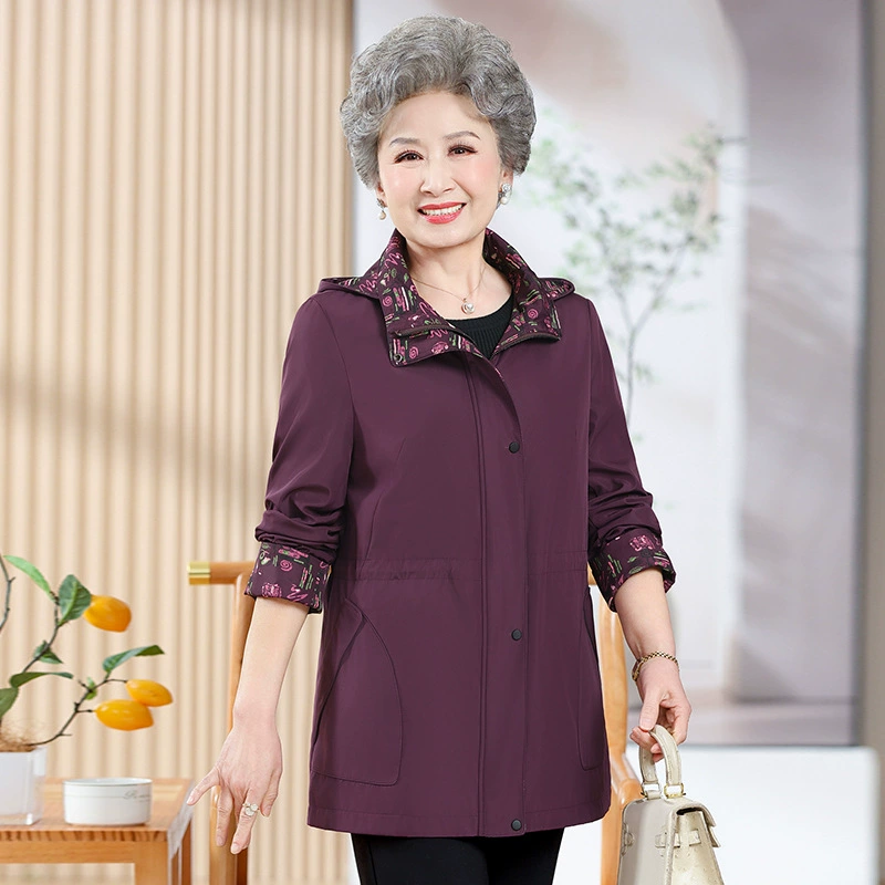 Средние и пожилые люди Весеннее платье бабушки плащ пальто 60 лет пожилая женщина 70 куртка пожилая мама кардиган с капюшоном