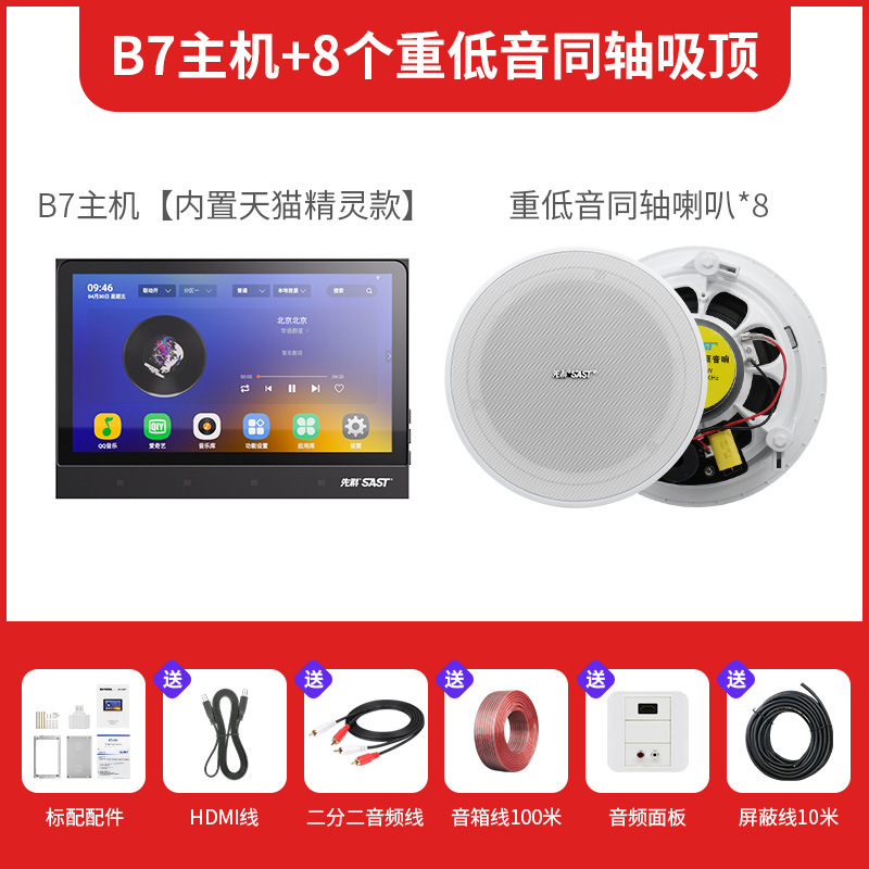 호스트 [내장 Tmall Elf] + 동축 서브우퍼 천장 스피커 8개