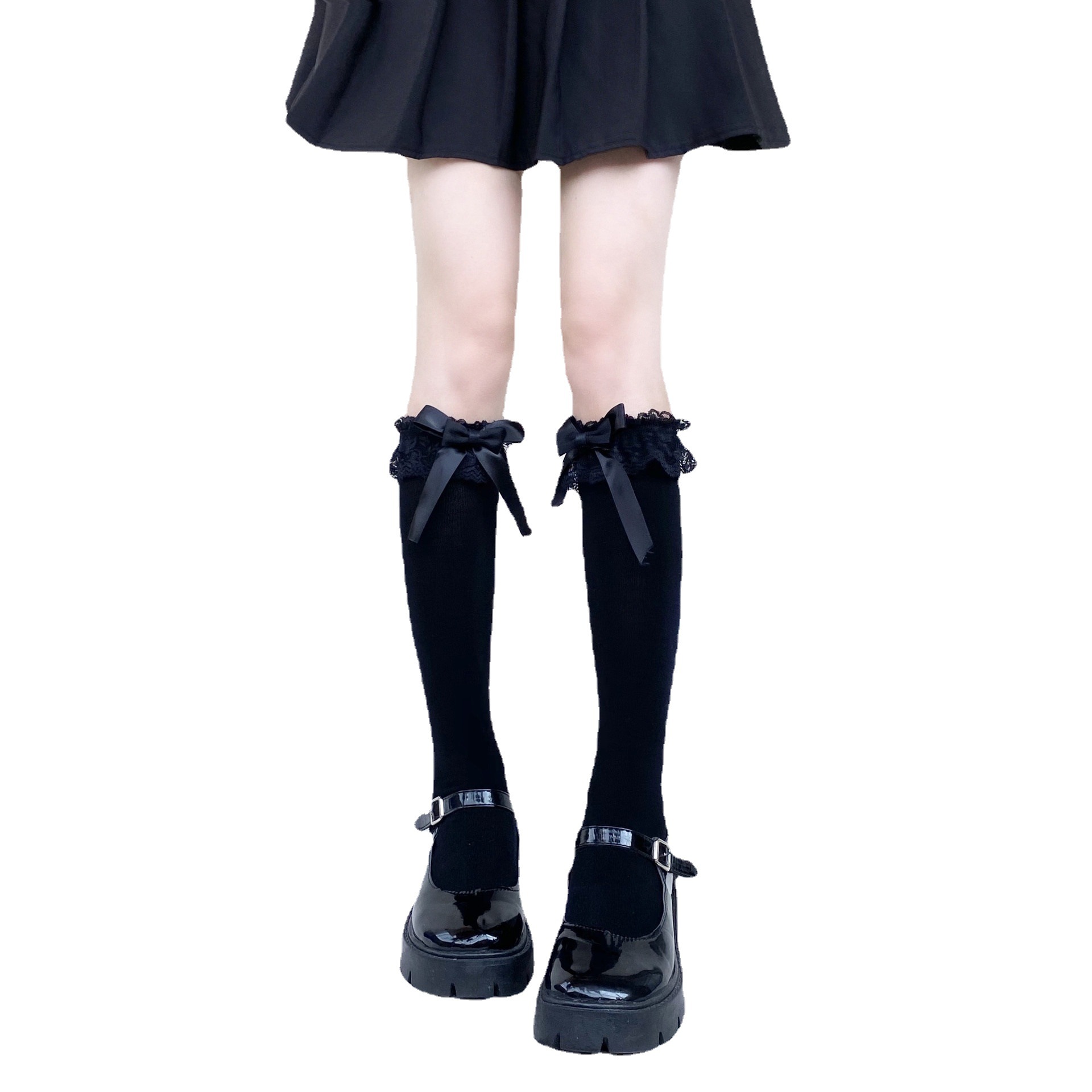 Japanese cute demi-season high boots with bow
