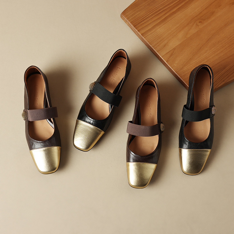 Retro dancing demi-season ballet shoes flat square toe low-cut