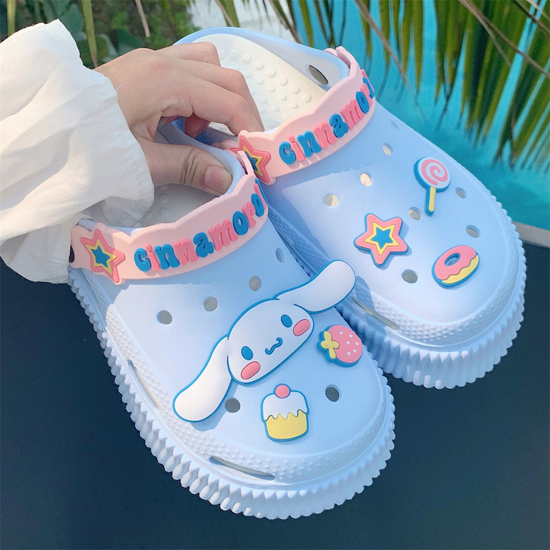 Thin stripe new summer Sanrio joint name cute Yugui Dog Girl eva soft bottom thick bottom outdoor hole shoes