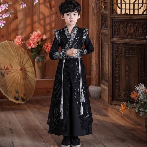 Boys Tang suit Hanfu Spring and Autumn Chinese style 2024 new children's ancient costume girls traditional performance attire