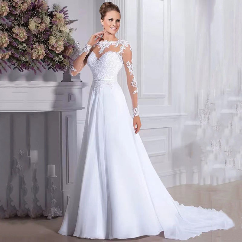 Foreign Trade Factory Amazon Wedding Dress 2025 New Fishtail Retro Lace Long Sleeve Slim-fit Temperament Trailing Cross-border Goods