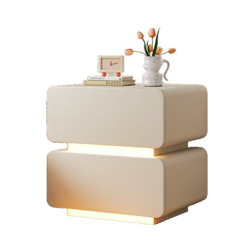 Mesita de noche suspendida, estilo crema, madera maciza con luz, dormitorio doméstico minimalista, sentido de alta gama, armario de almacenamiento junto a la cama, simple y moderno