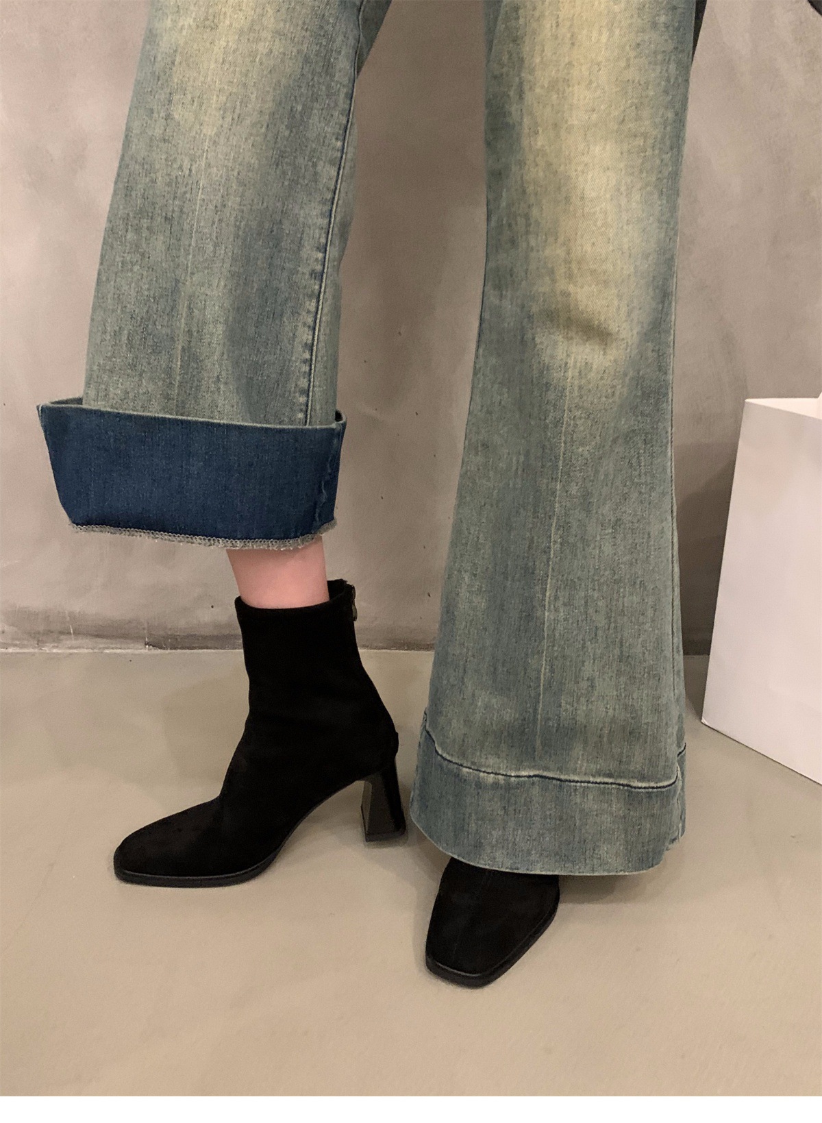 Suede Ankle Boots For Women Square Toe Slim Korean Style Footwear_voghion.com