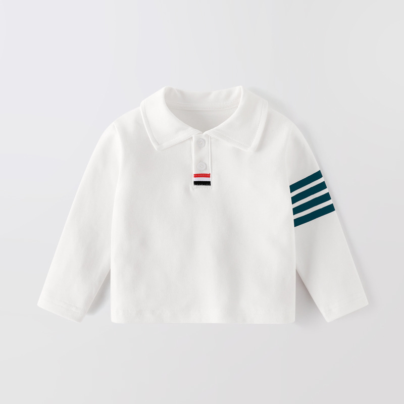 Camiseta POLO de terciopelo suave para niños, camiseta blanca de manga larga de estilo coreano para niños, camisa con solapa de algodón, novedad de otoño