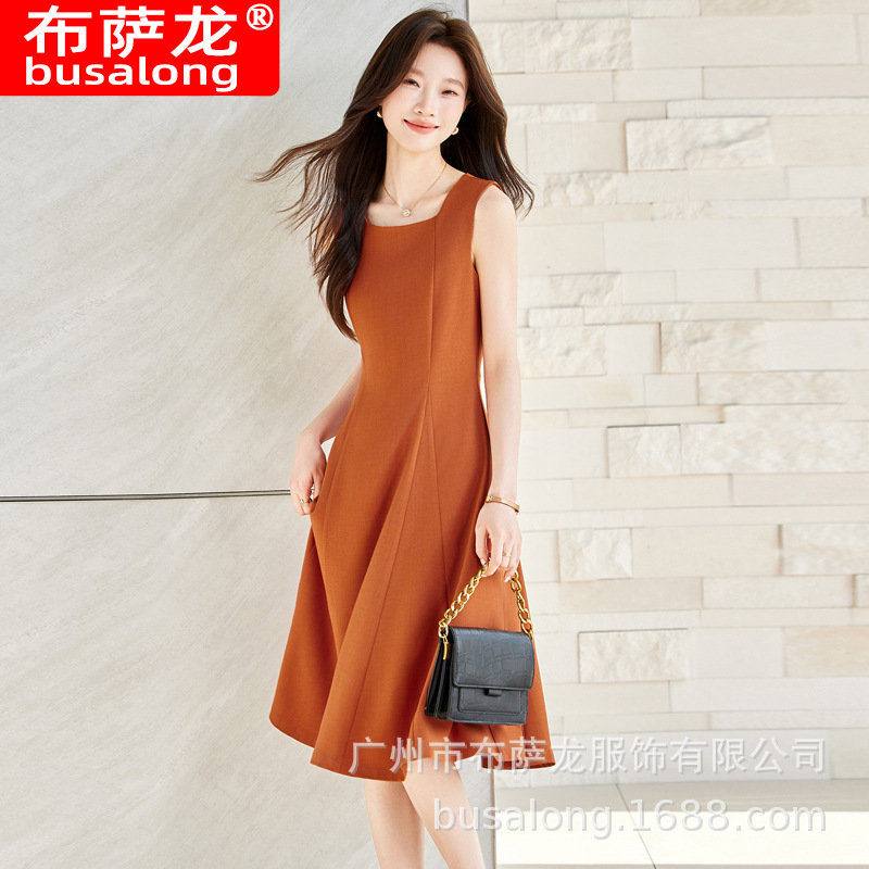 2026 New Model Busalong Dress Women's Sleeveless Off-Shoulder Professional Dress Workwear Factory Wholesale