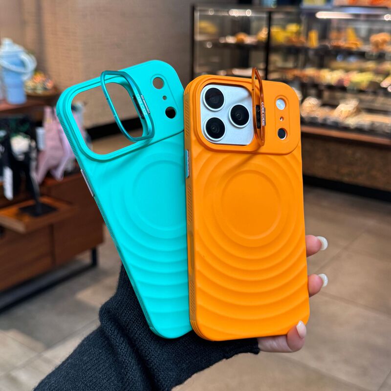 Suitable for iPhone 18Pro phone case, liquid silicone wave pattern magnetic suction Apple 16 lens stand protective cover