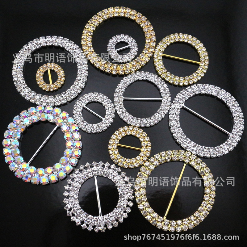Cross-Border Hot-Selling Double-Row Round Buckle, Diamond Buckle, Shoe Buckle, Corner Knot Buckle, Clothing Material, DIY Jewelry Accessories