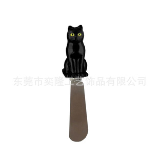 Black Cat Handle Stainless Steel Cream Knife Halloween Ghost Festival Animal Handle Cheese Knife and Fork Shovel Factory Direct Sales