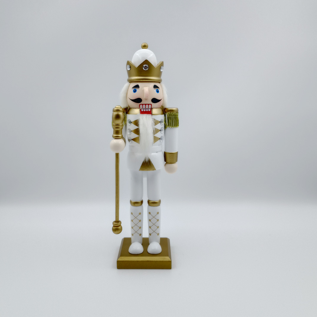 King Soldier 2024 nueva serie navideña de 12 pulgadas Cascanueces oro blanco decoración navideña hogar europeo