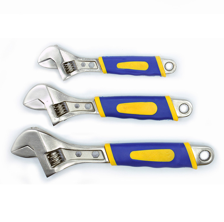 五金厂家批发多功能省力6-12寸 半抛黄蓝双色套柄多用扳手