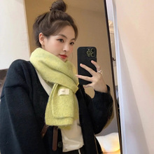 含羊毛围巾女冬季2025新款针织毛线围脖韩系百搭氛围感纯色保暖