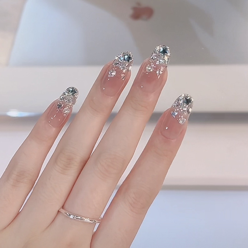 【Deep Sea Star Fragment】New Style Pure Handmade Wearable Nails, Deep Blue Sparkling Diamonds, High-End Whitening Wearable Nail Pieces Wholesale