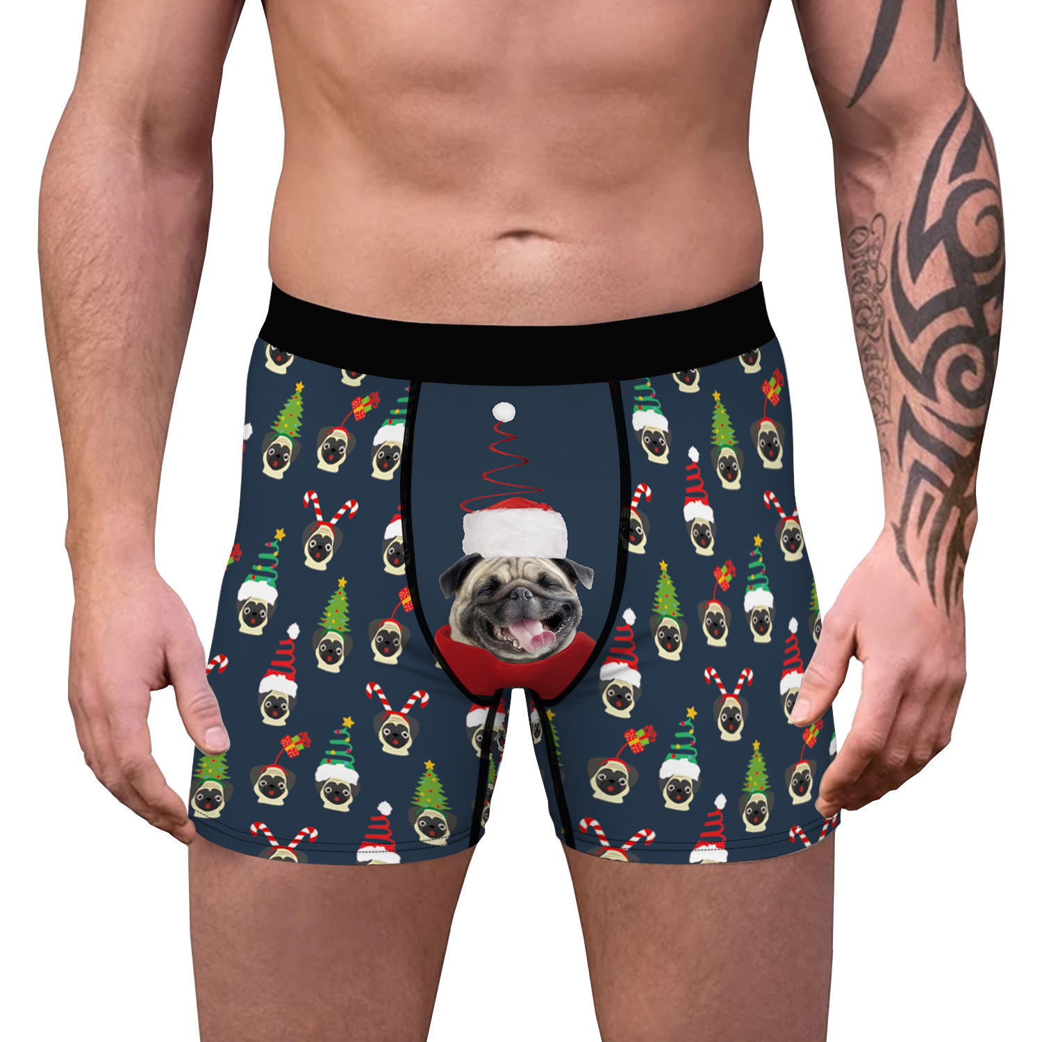 2024 Pantaloni ad angolo piatto traspiranti e comodi da uomo con stampa digitale per cani di Natale nuovi con biancheria intima aderente sul fondo_voghion.com