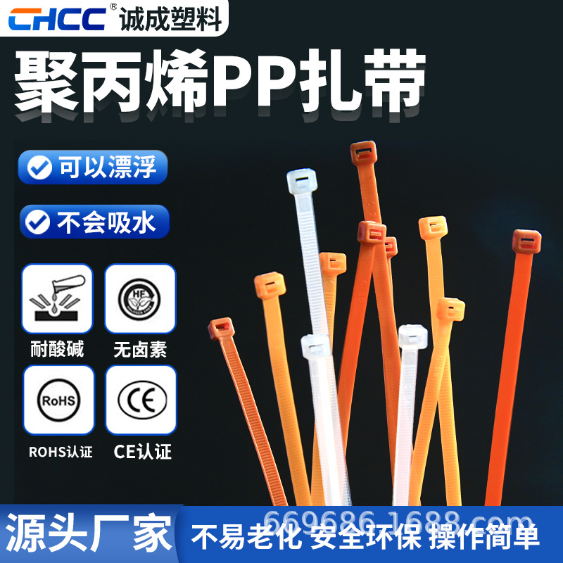 跨境聚丙烯PP自锁式塑料扎带绑带100条/包耐酸碱防腐蚀束线带批发