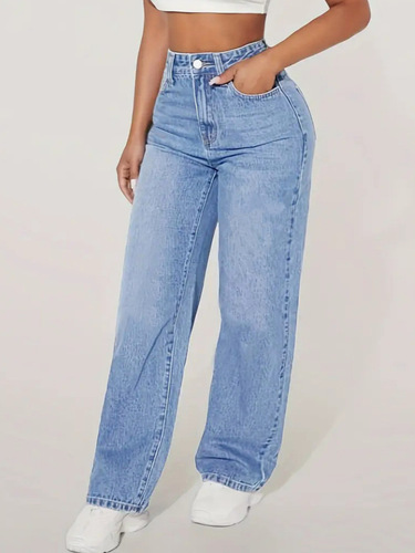 2025 Amazon Wish AliExpress Cross-border European and American Women's Spring and Autumn New Casual High-Waist Straight Leg Jeans