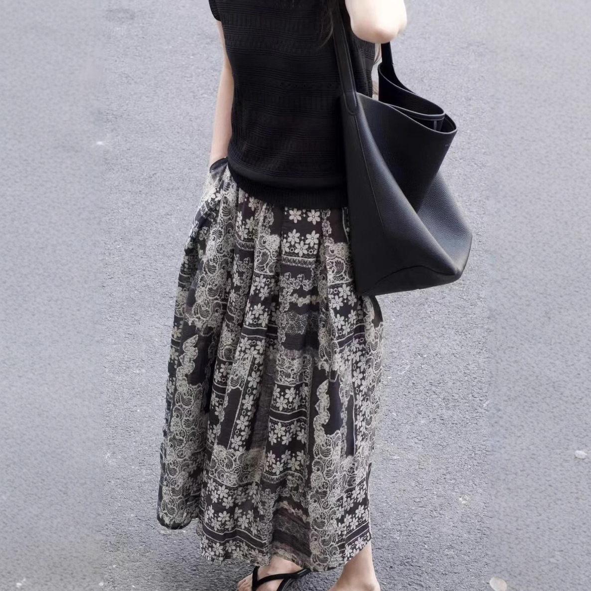 Very Photogenic Retro Colors ~ Born for High-End Aesthetics! Retro Printed Elegant High-Waisted A-Line Skirt