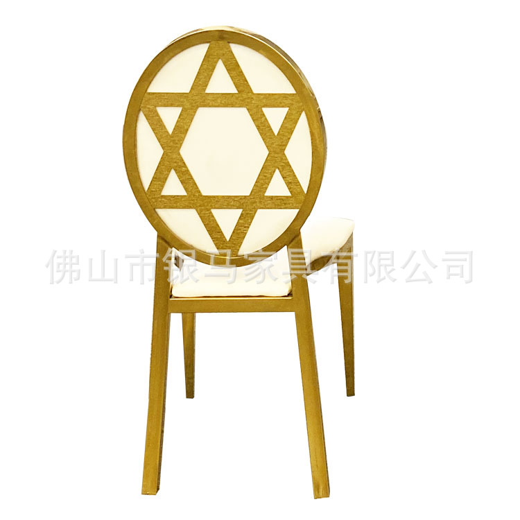 Fábrica al por mayor Hotel banquete boda comedor silla boda galvanoplastia Silla de acero inoxidable Bolsa De Oro suave Silla de comedor de cuero